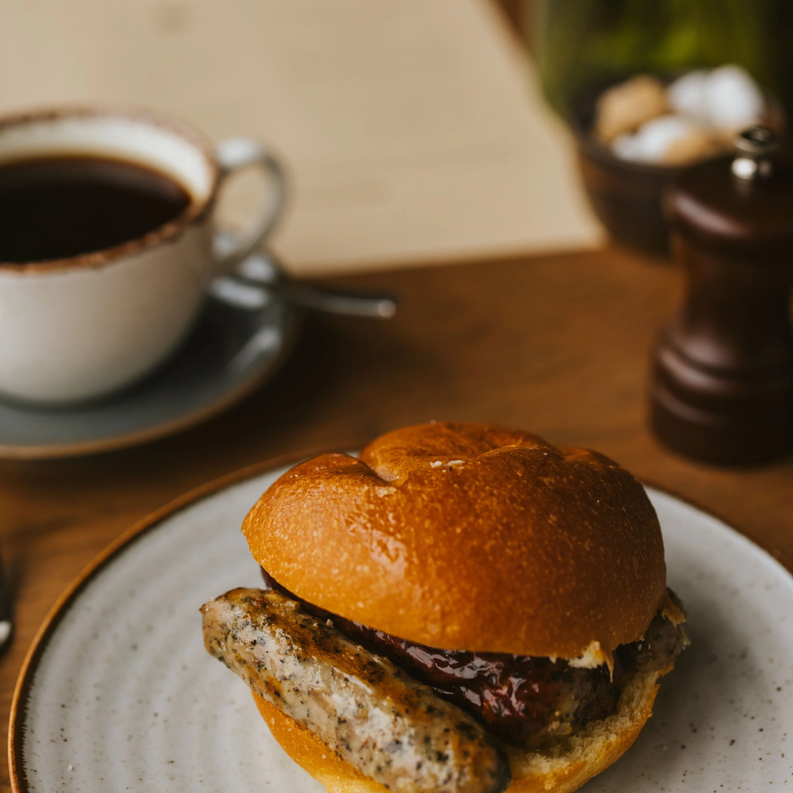 a breakfast sausage bap at doddington hall