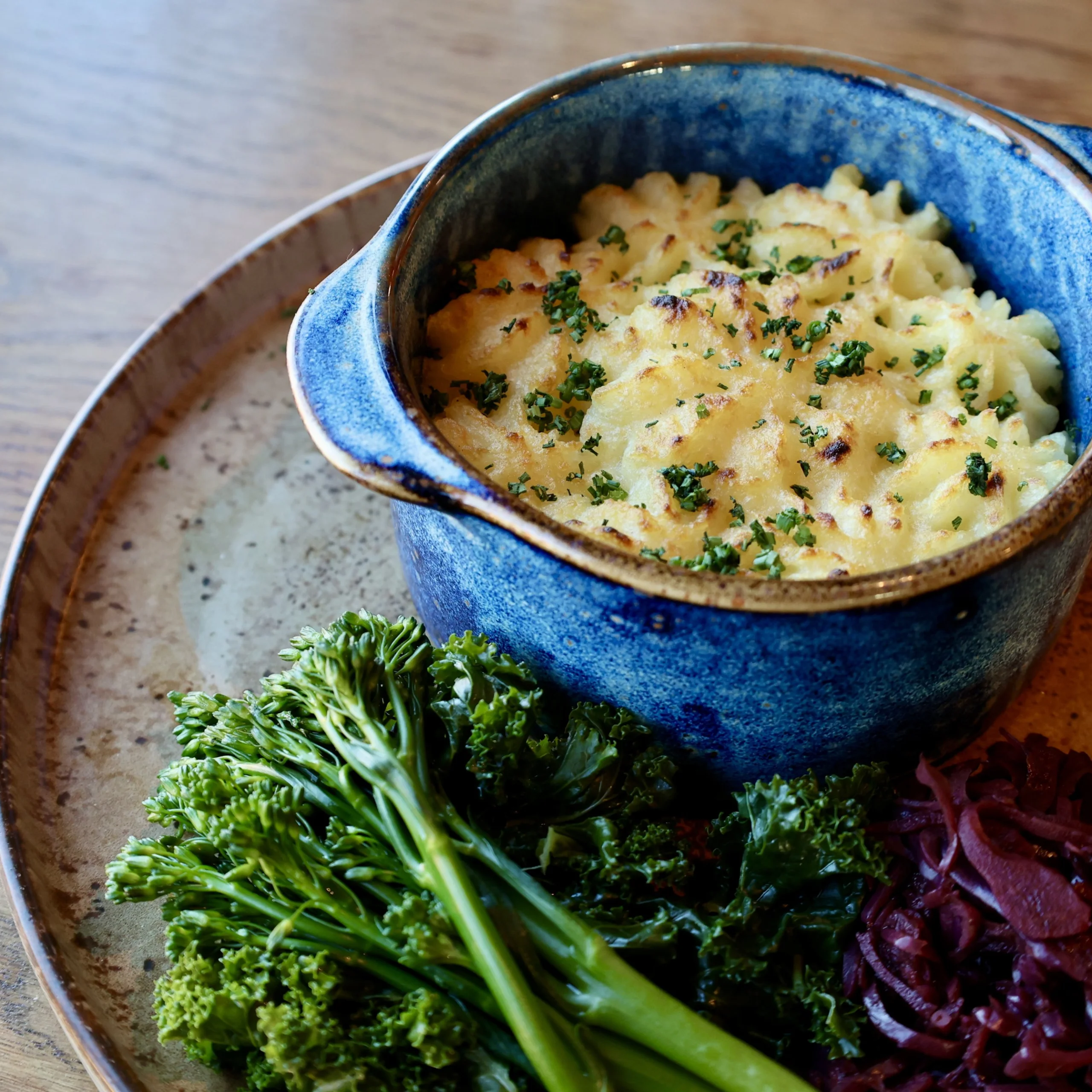 cottage pie with broccoli and cabbage at the grain store doddington hall