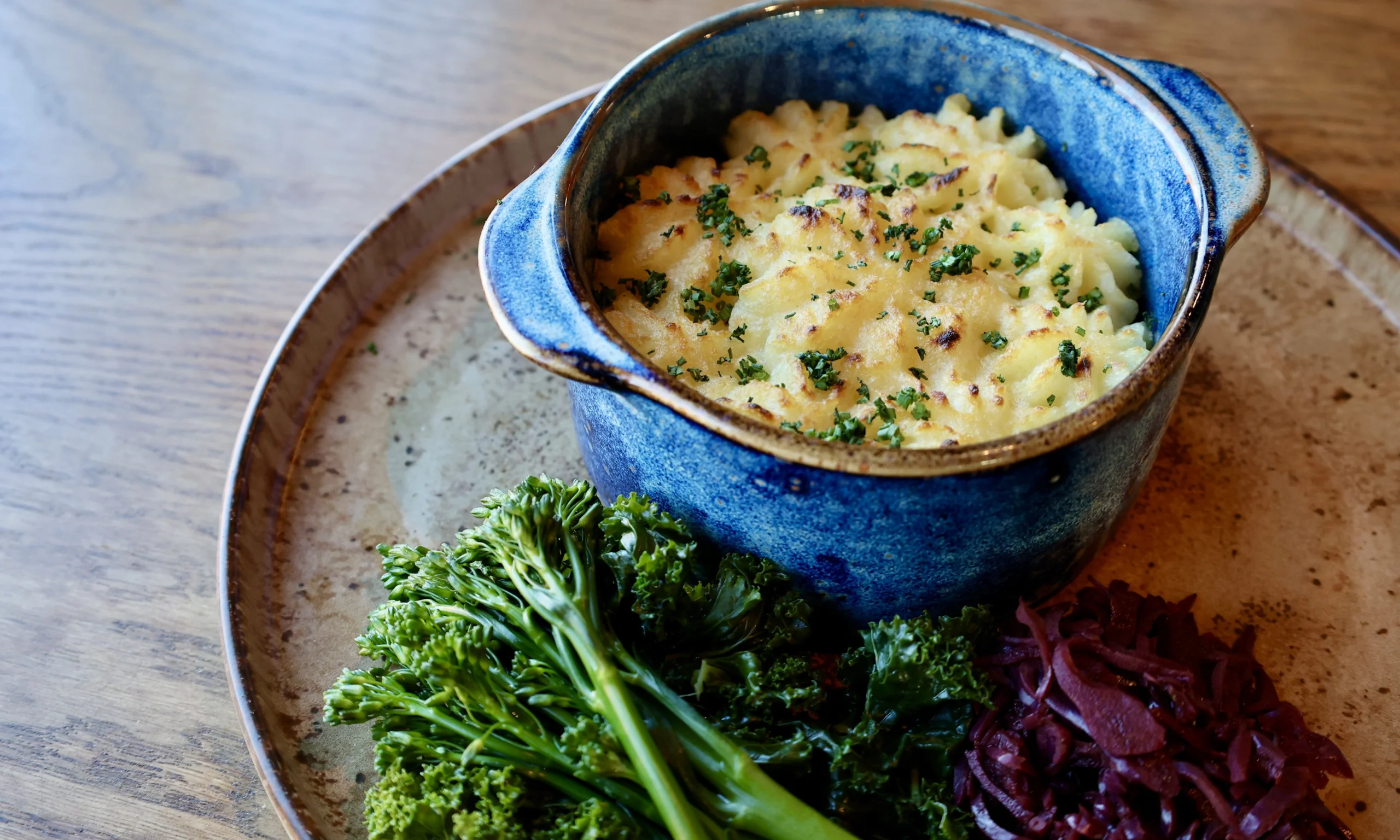 cottage pie with broccoli and cabbage at the grain store doddington hall