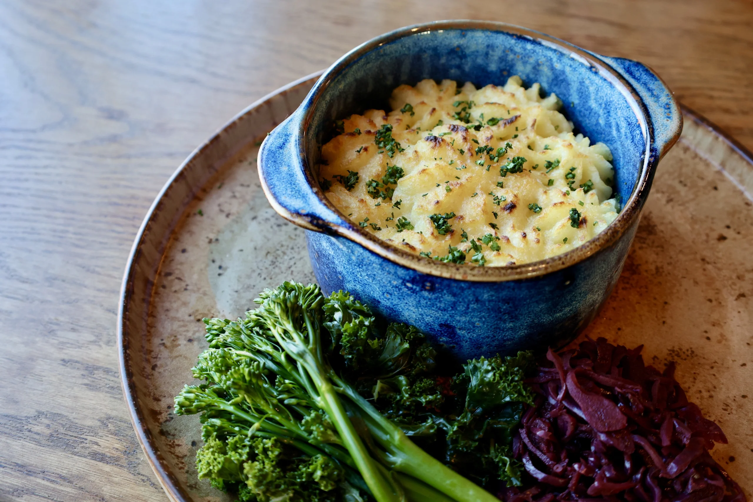 cottage pie with broccoli and cabbage at the grain store doddington hall