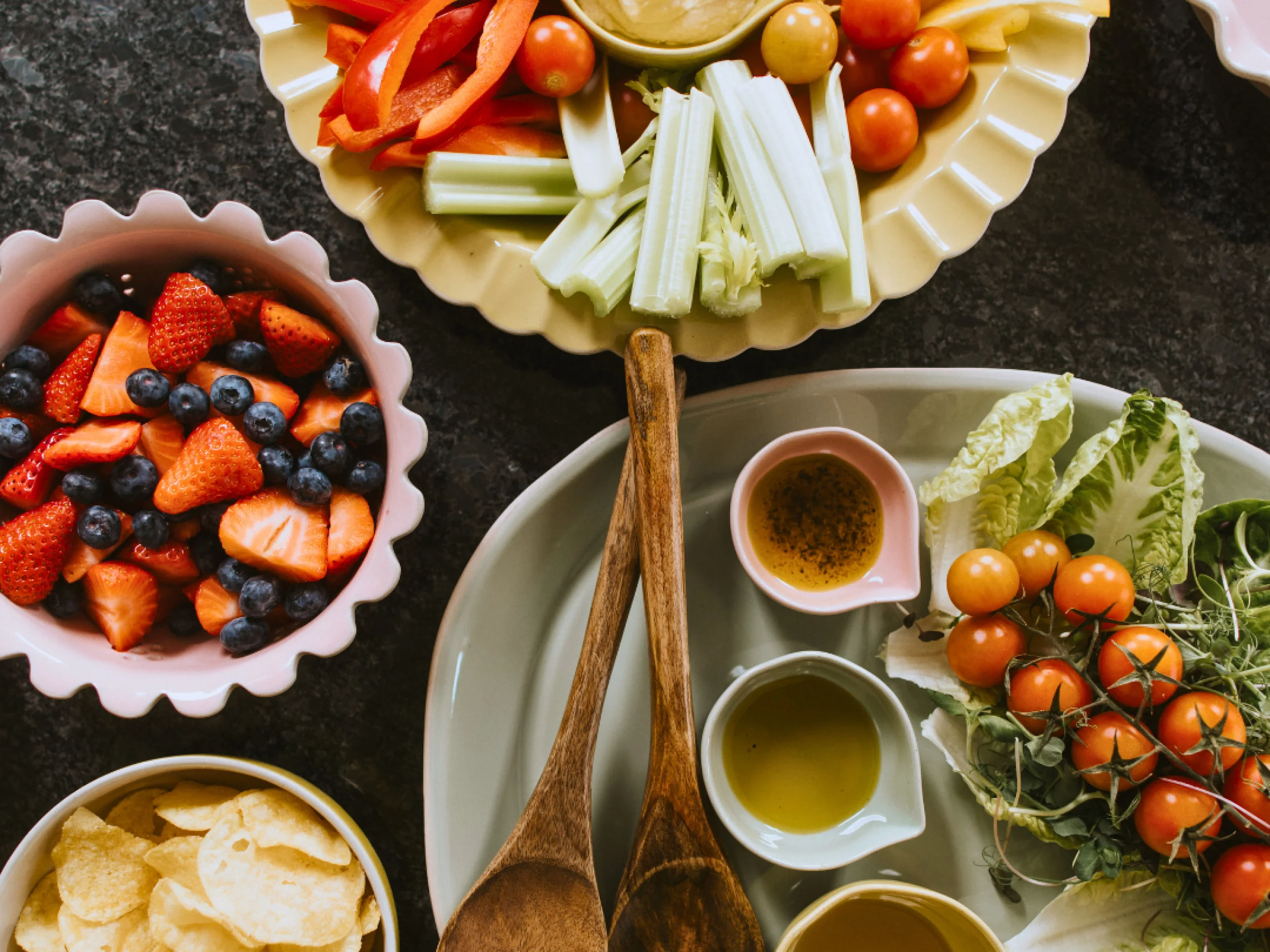 seasonal fresh fruit and vegetables on platters from doddington hall kitchen garden
