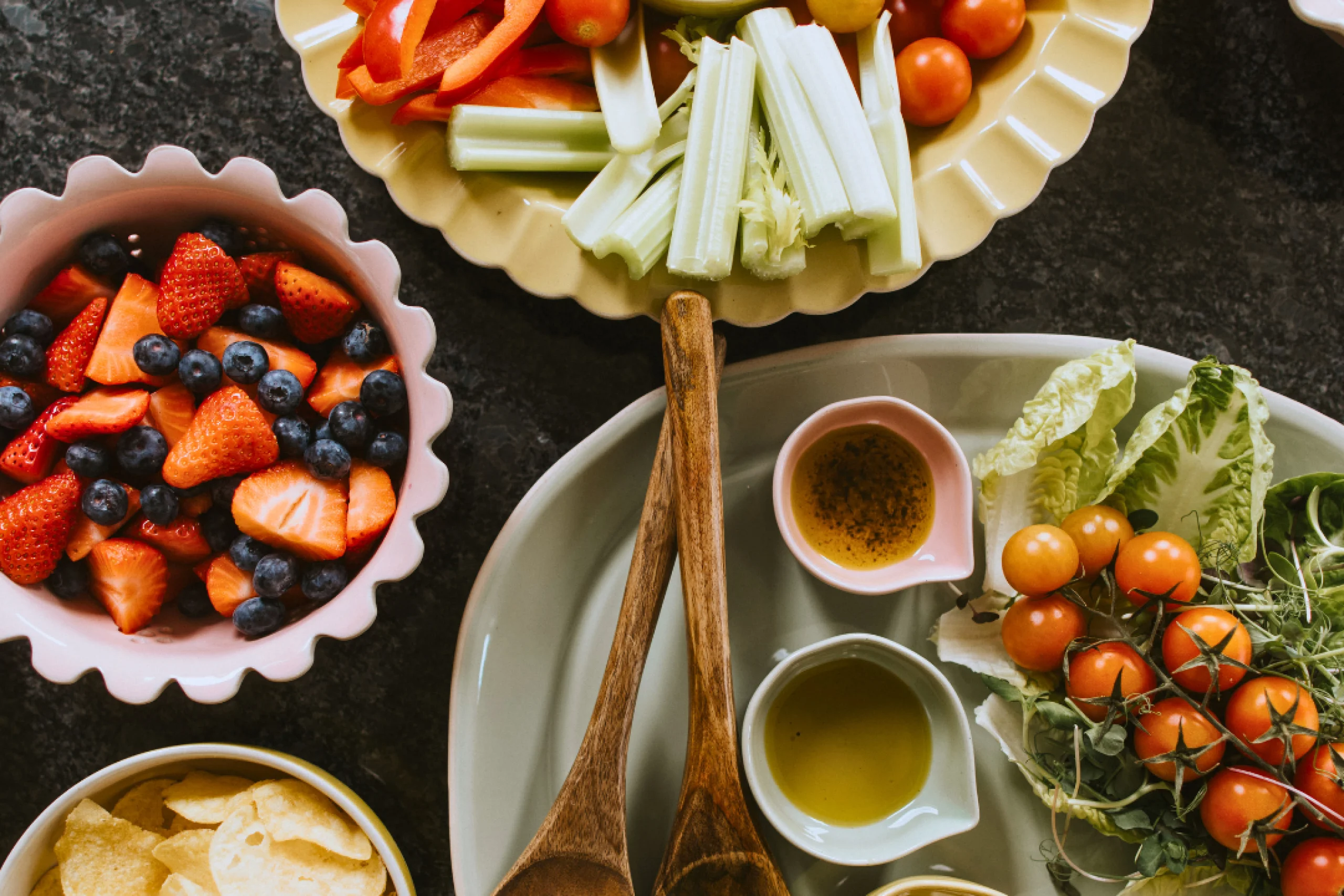 seasonal fresh fruit and vegetables on platters from doddington hall kitchen garden
