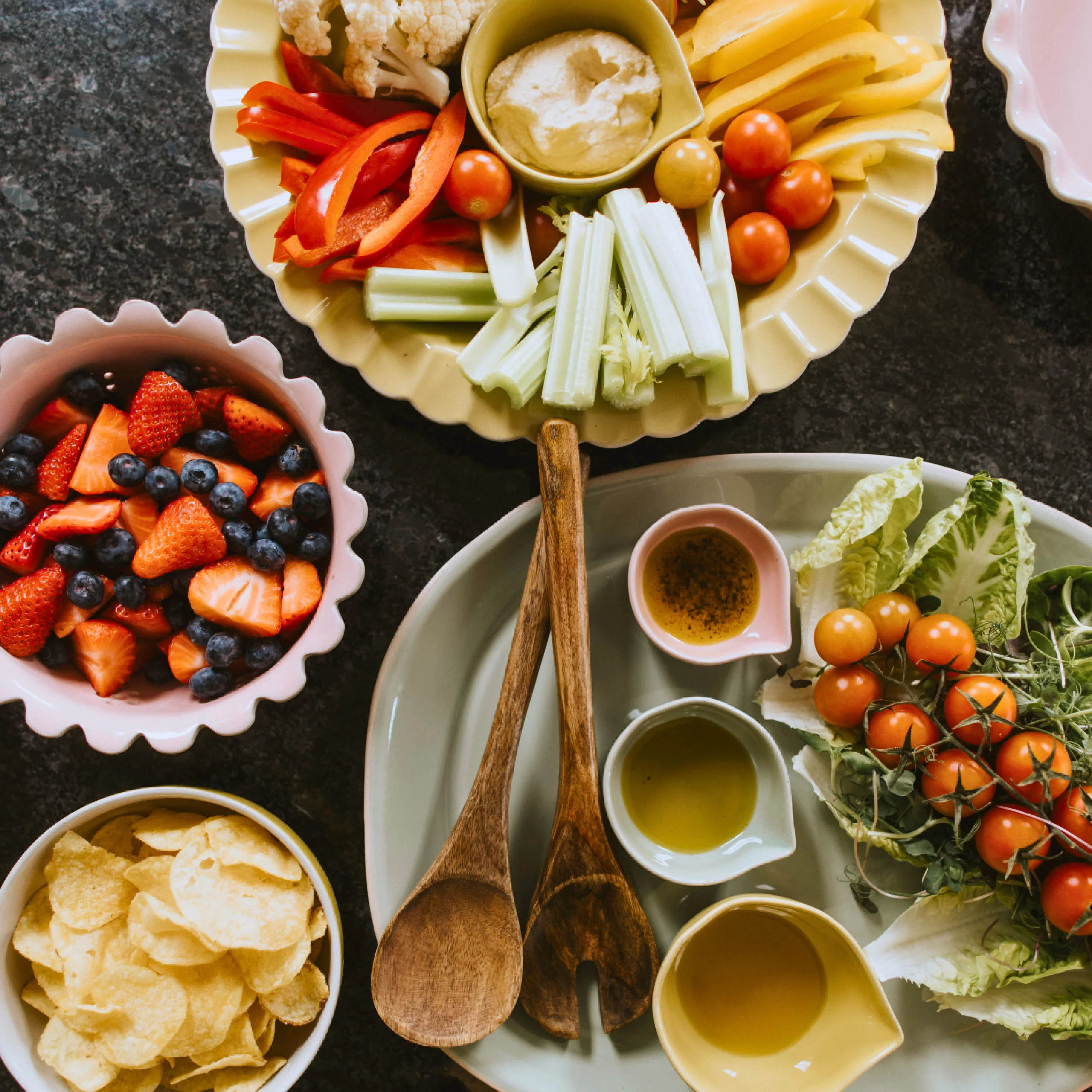 seasonal fresh fruit and vegetables on platters from doddington hall kitchen garden