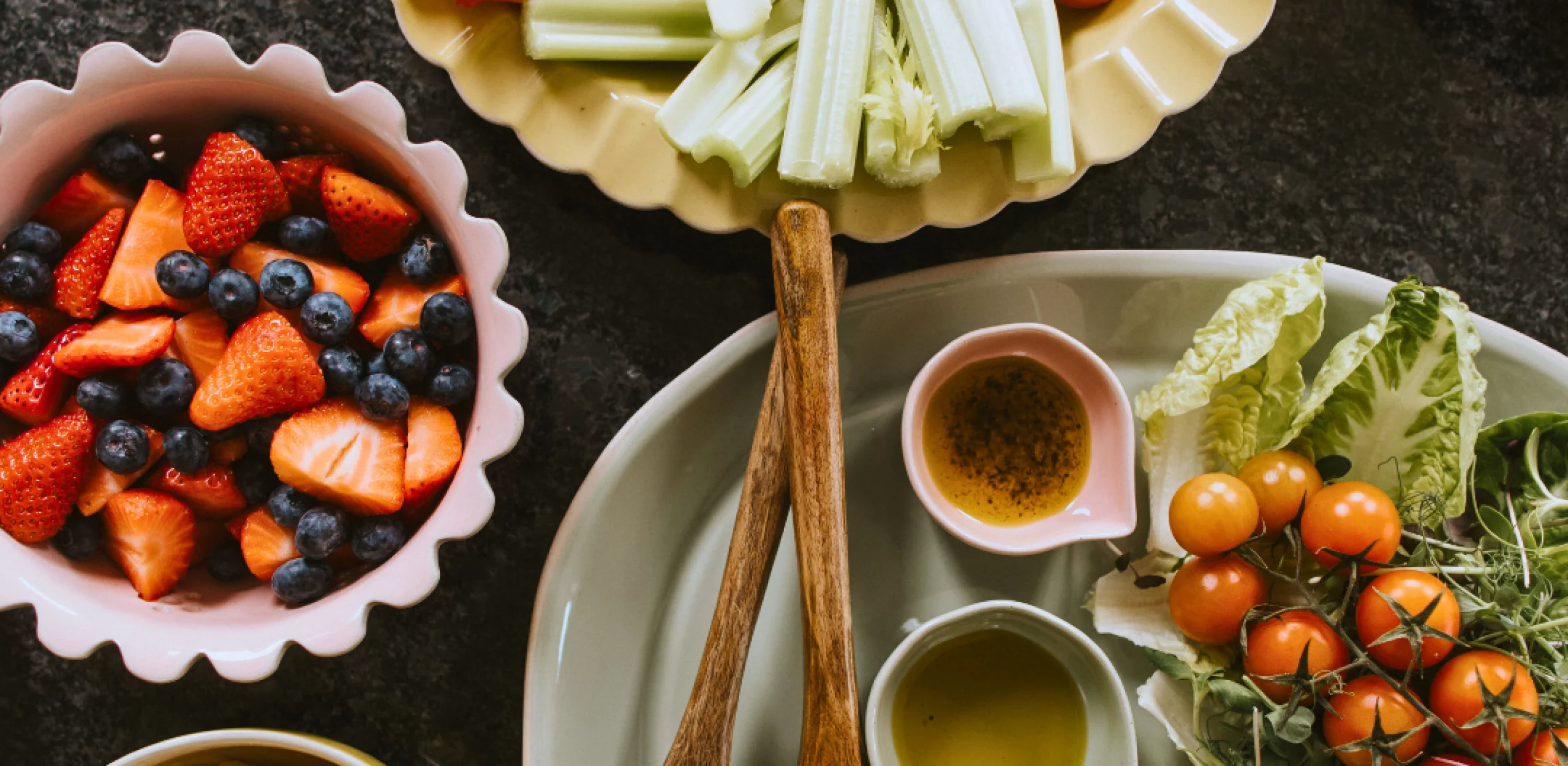 seasonal fresh fruit and vegetables on platters from doddington hall kitchen garden