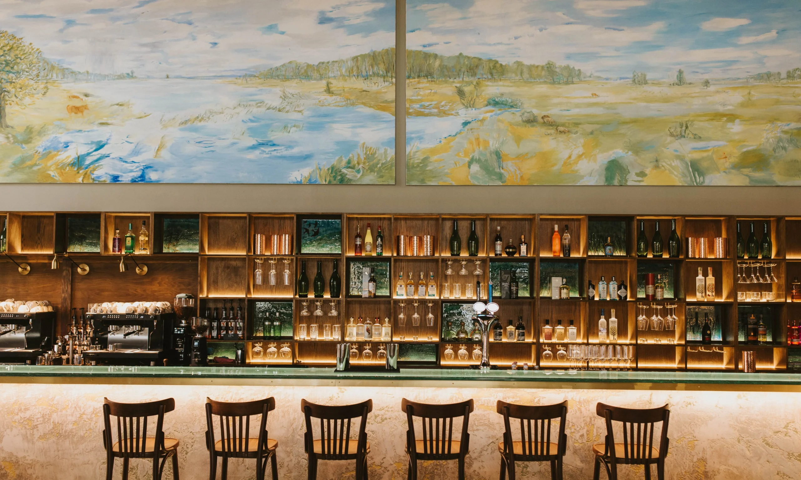 doddington grain store bar with high back stools