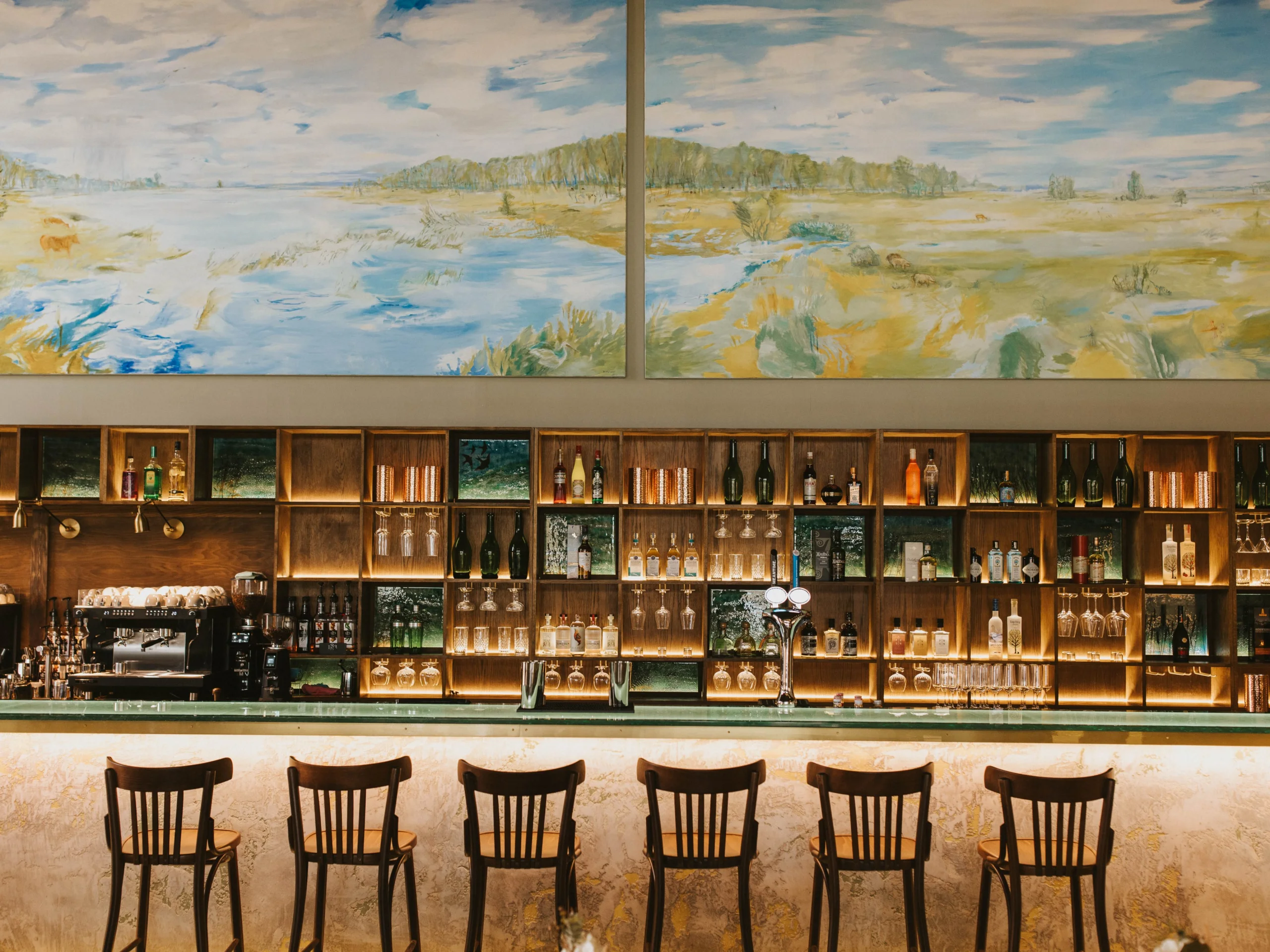 doddington grain store bar with high back stools