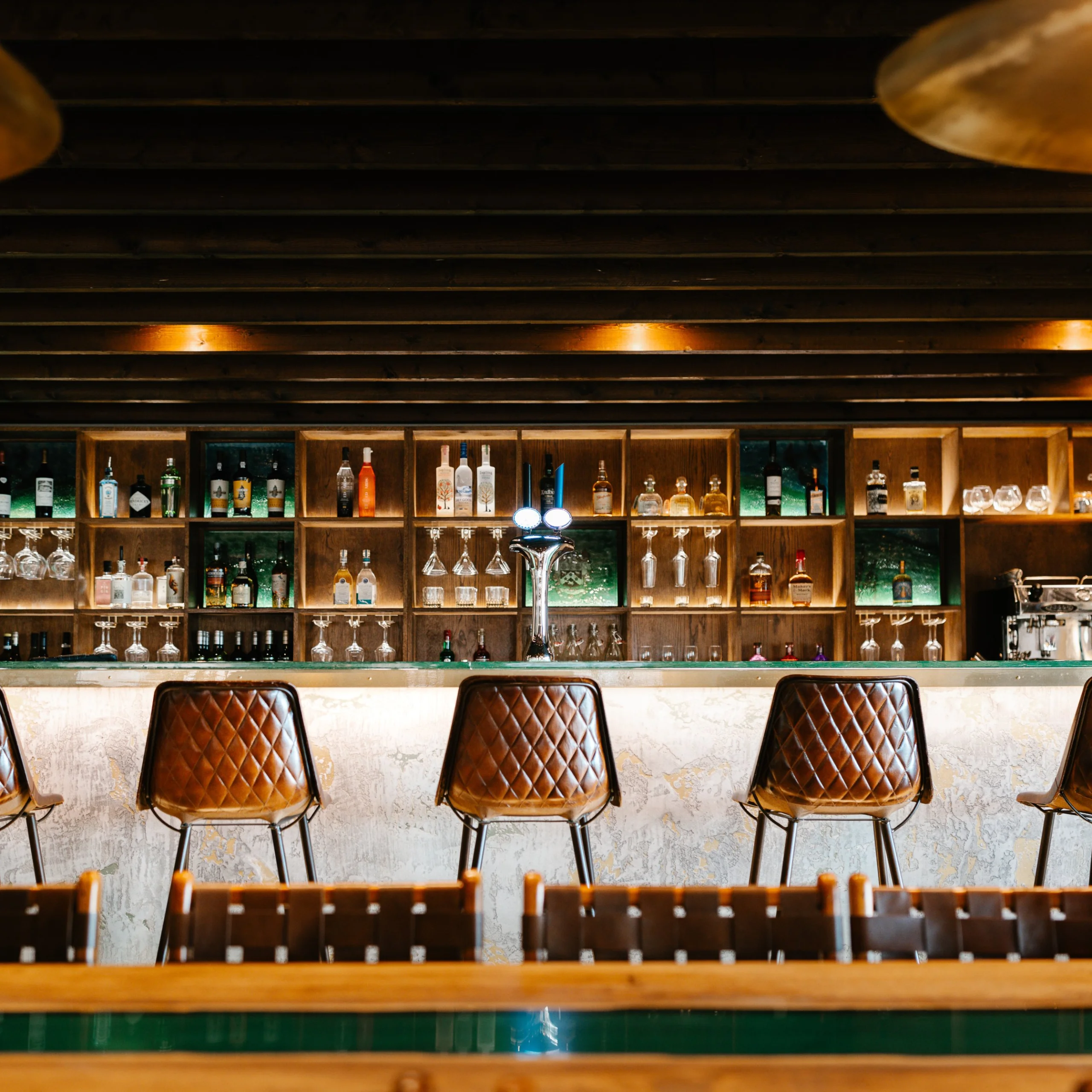 grain store restaurant bar with stools