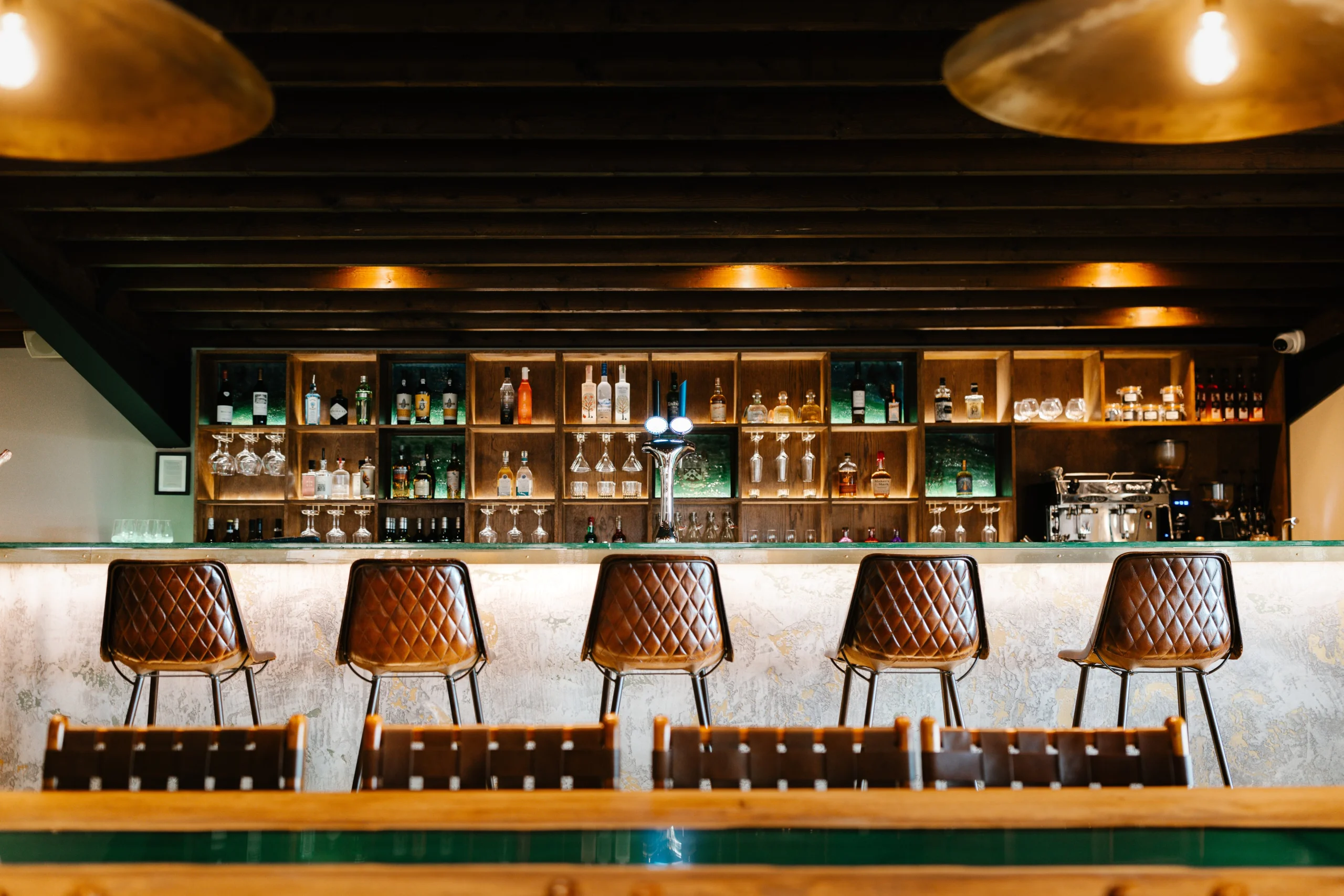 grain store restaurant bar with stools