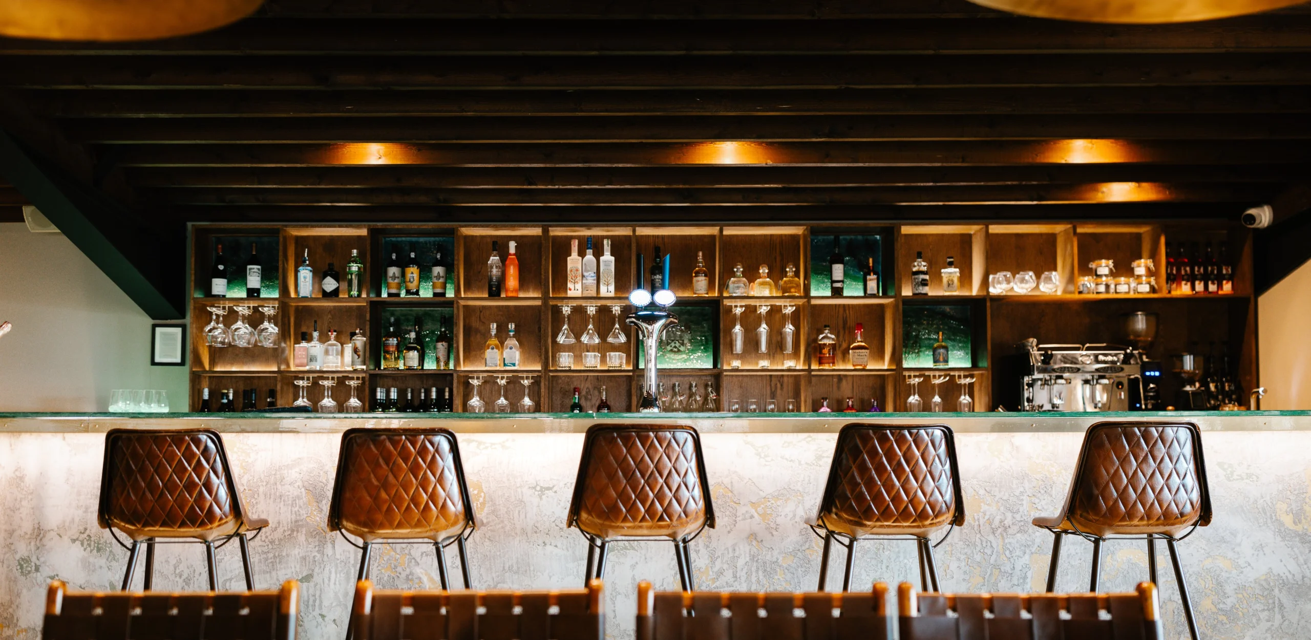 grain store restaurant bar with stools
