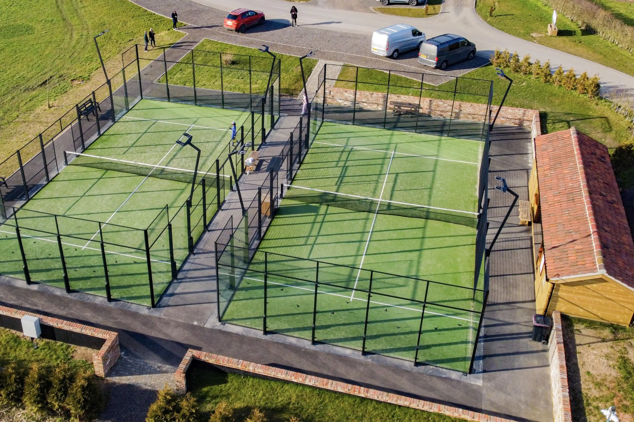 an aerial view of doddington hall padel courts