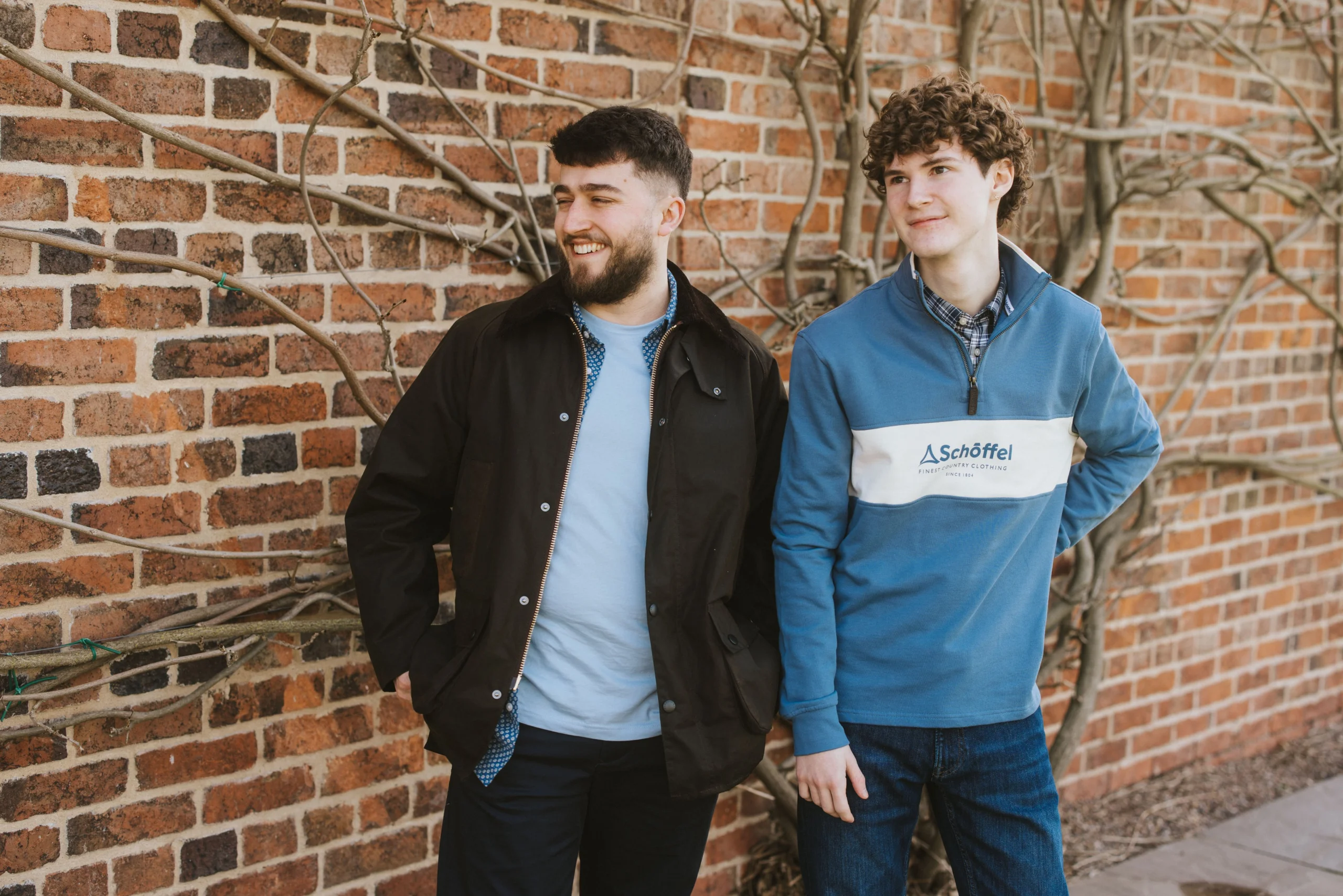 Doddington country clothing two men posing in barbour and schoffel clothing