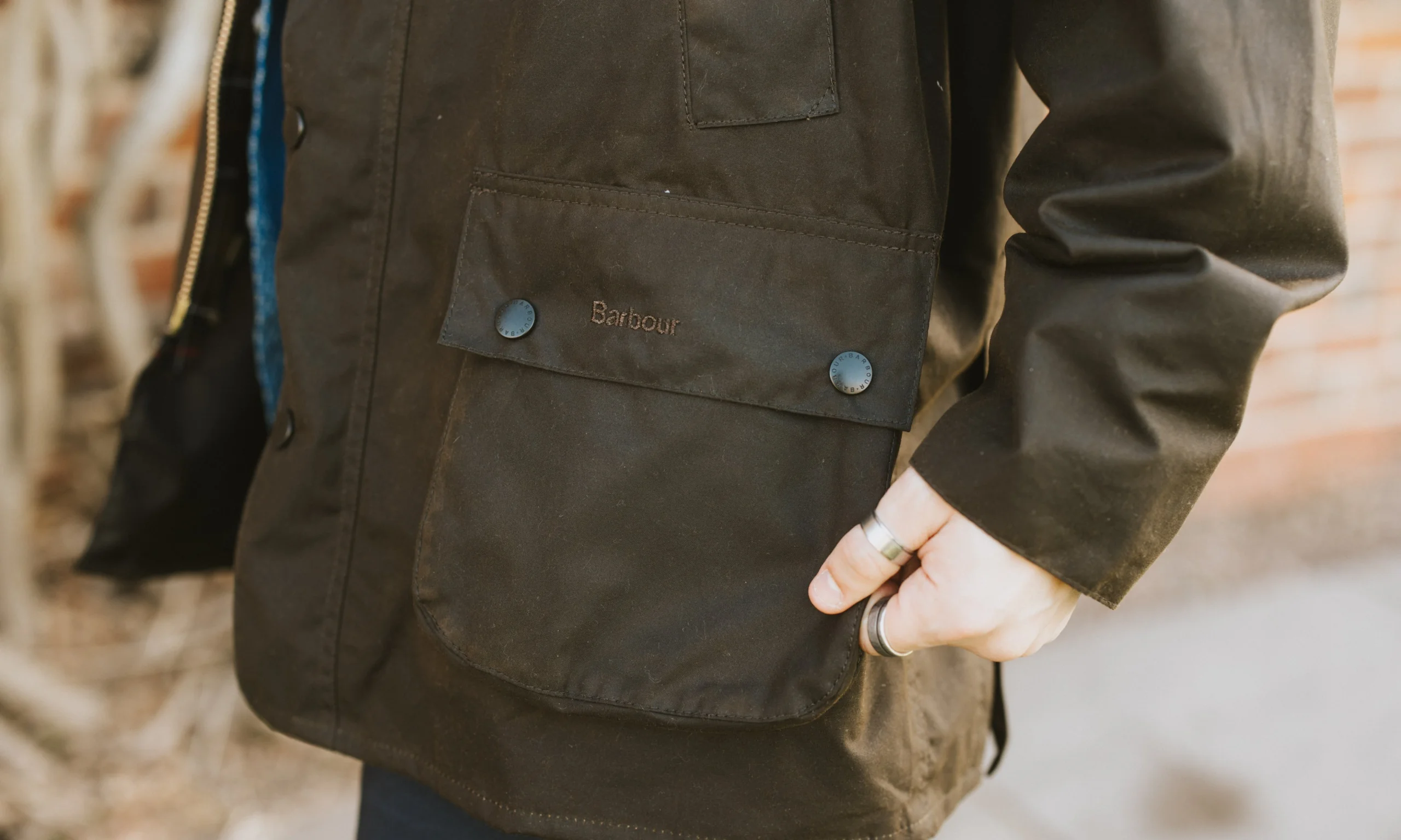 close up of a barbour coat pocket doddington country clothing