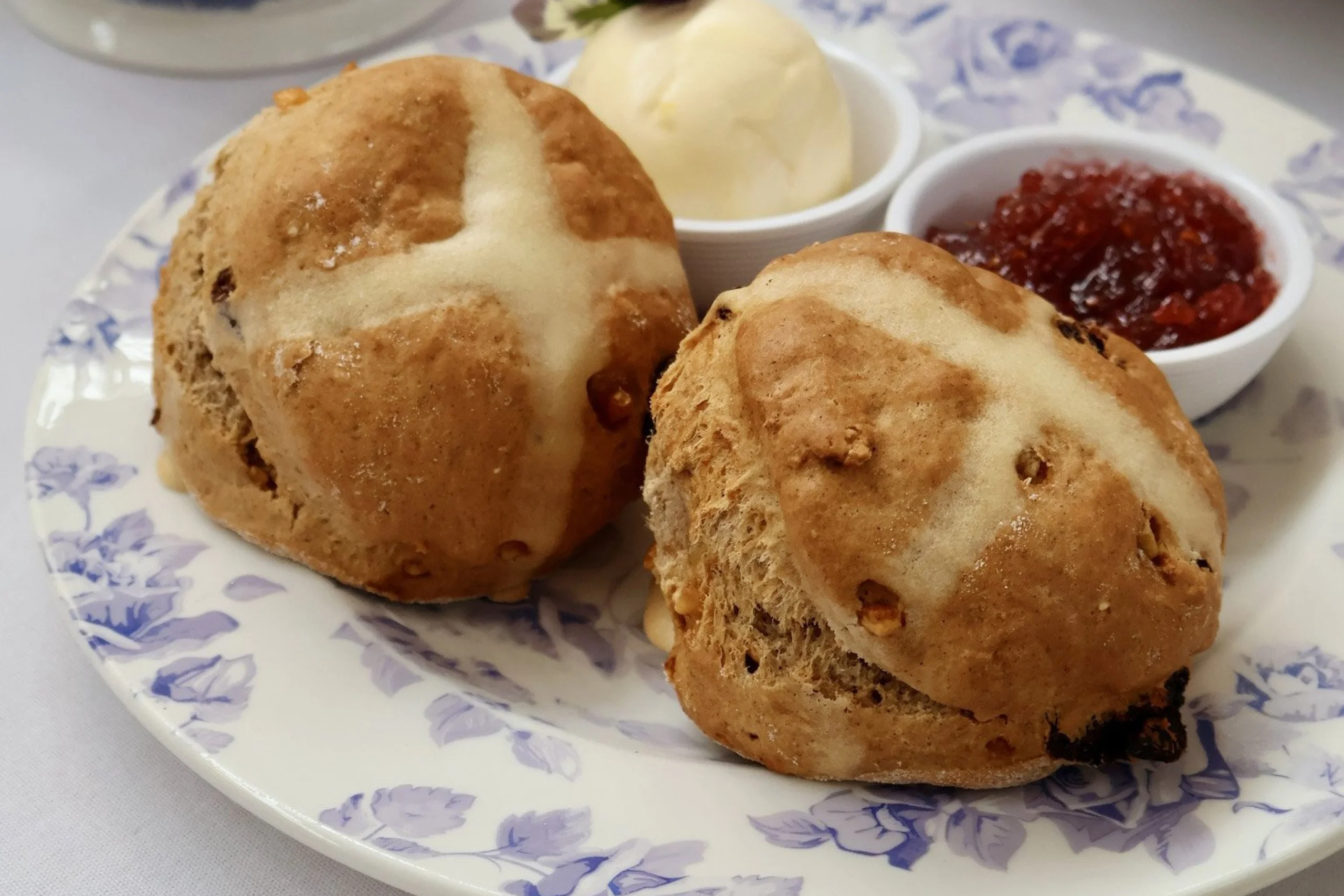 a hot crossed bun scone at doddington hall tea room