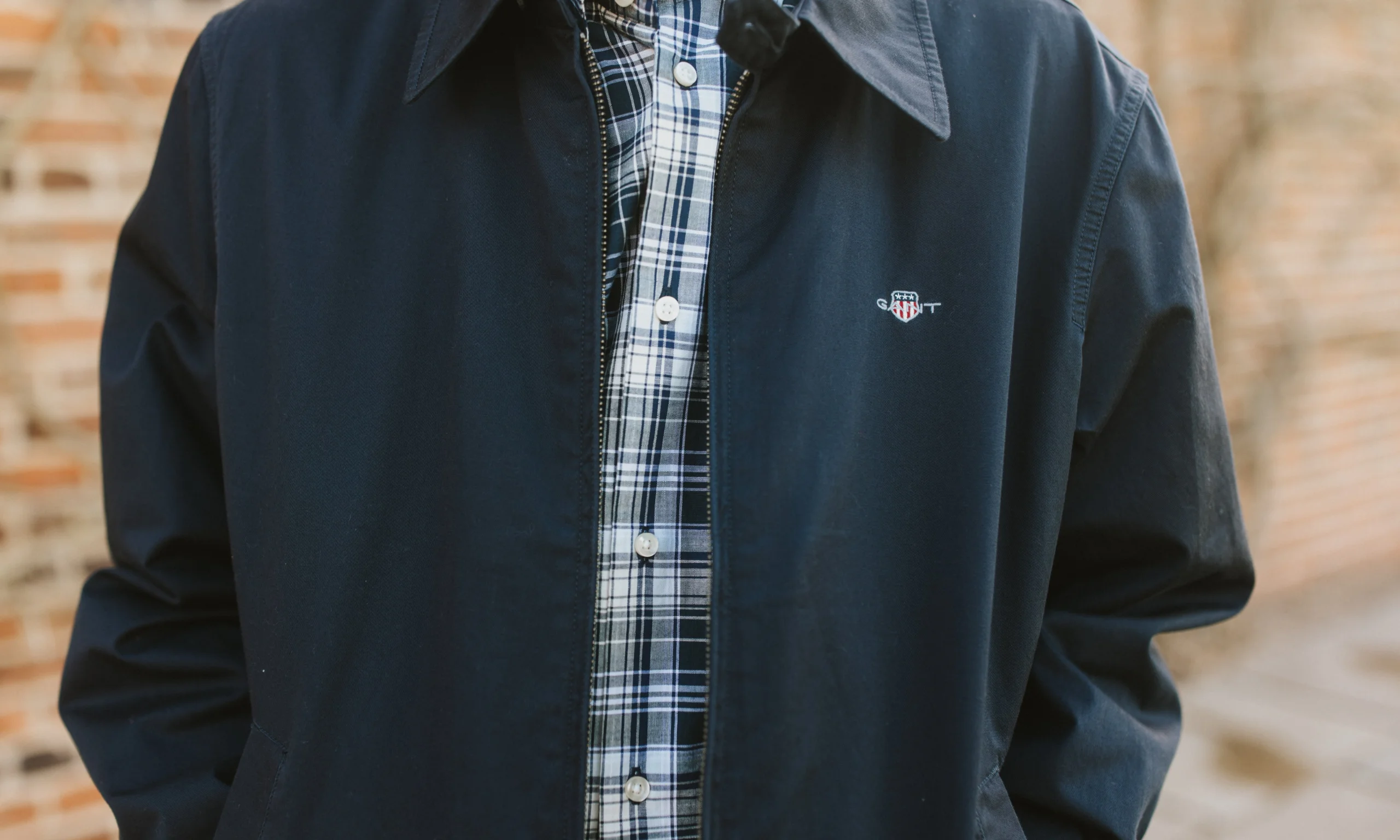 navy gant jacket on a male model doddington country clothing