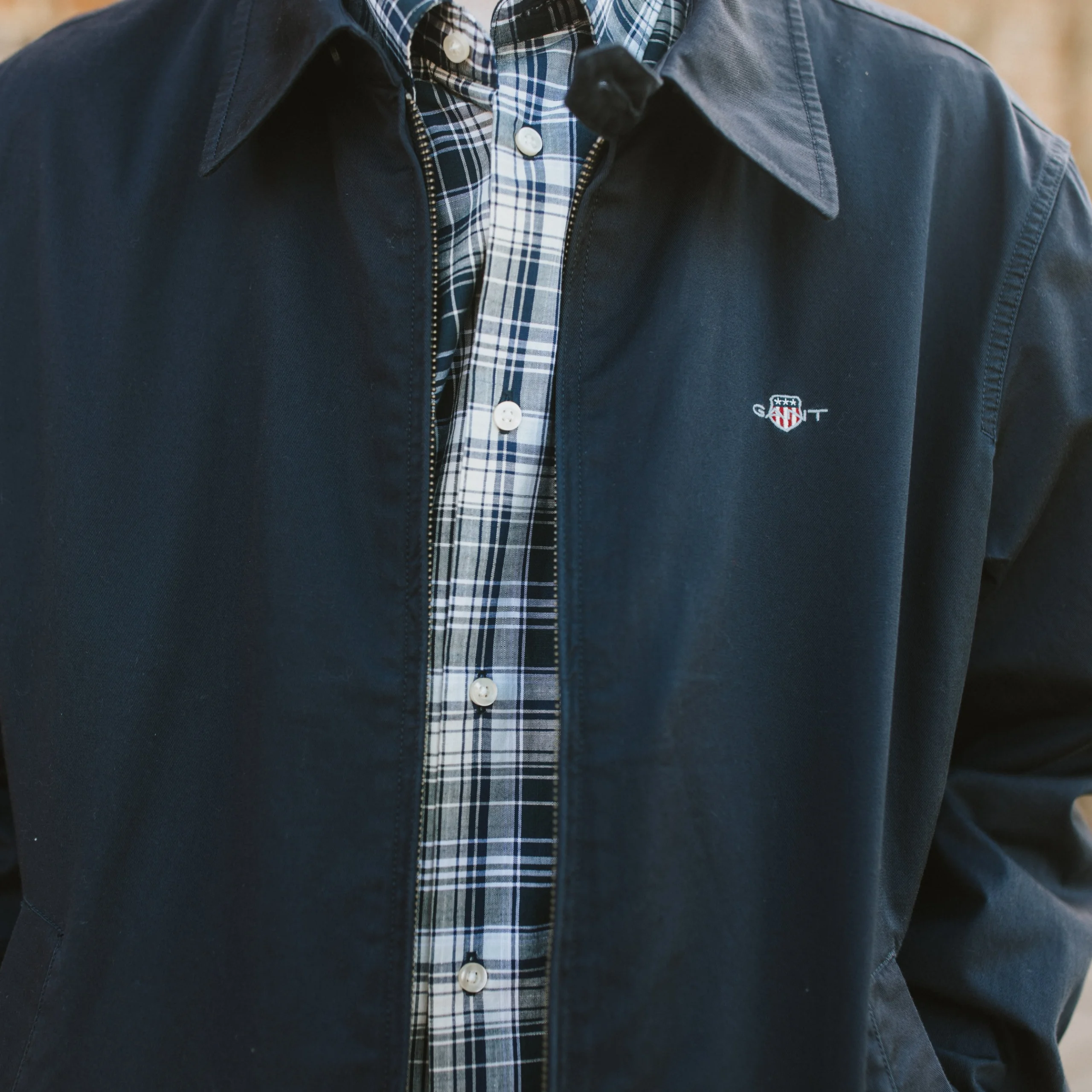 navy gant jacket on a male model doddington country clothing