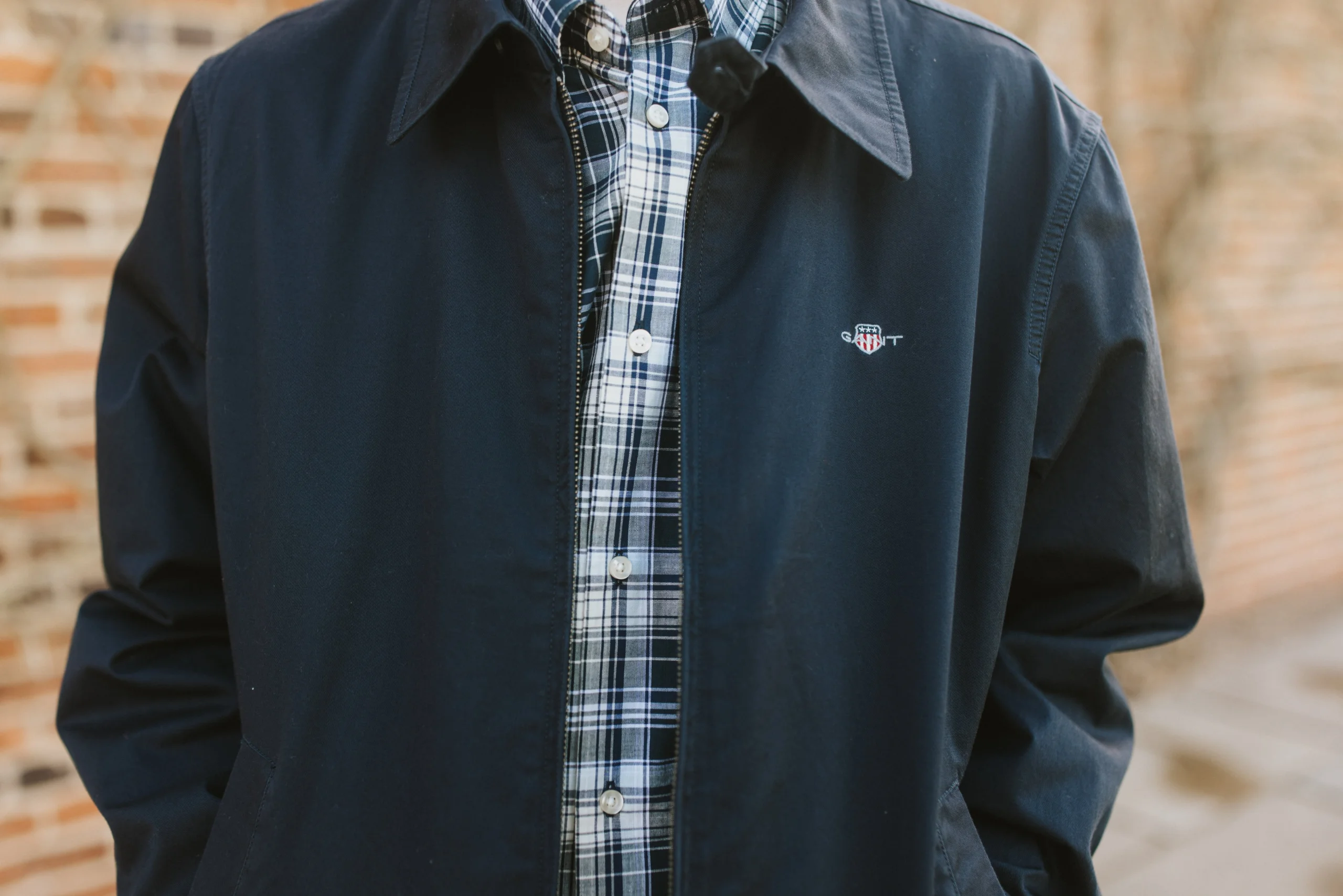 navy gant jacket on a male model doddington country clothing