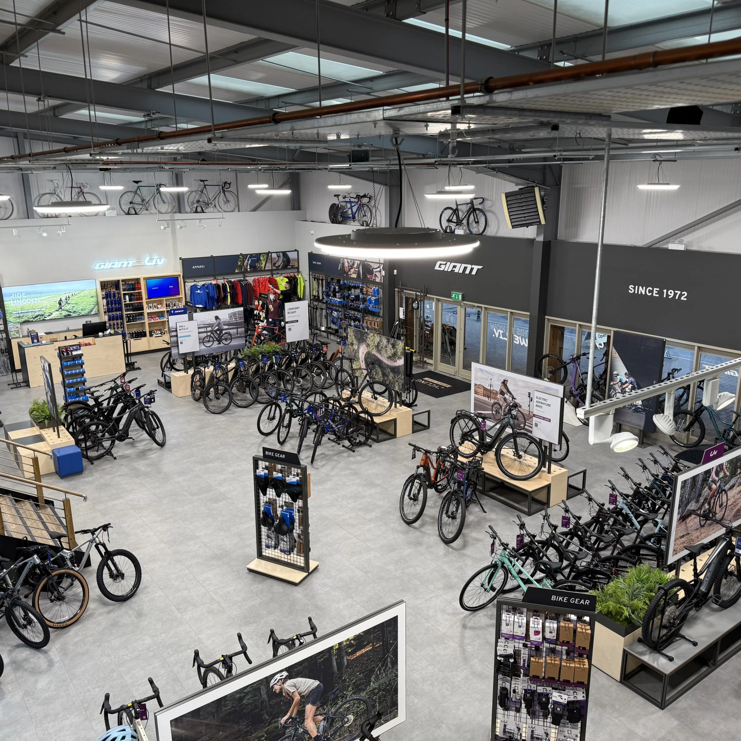 giant bike shop interior view at doddington hall