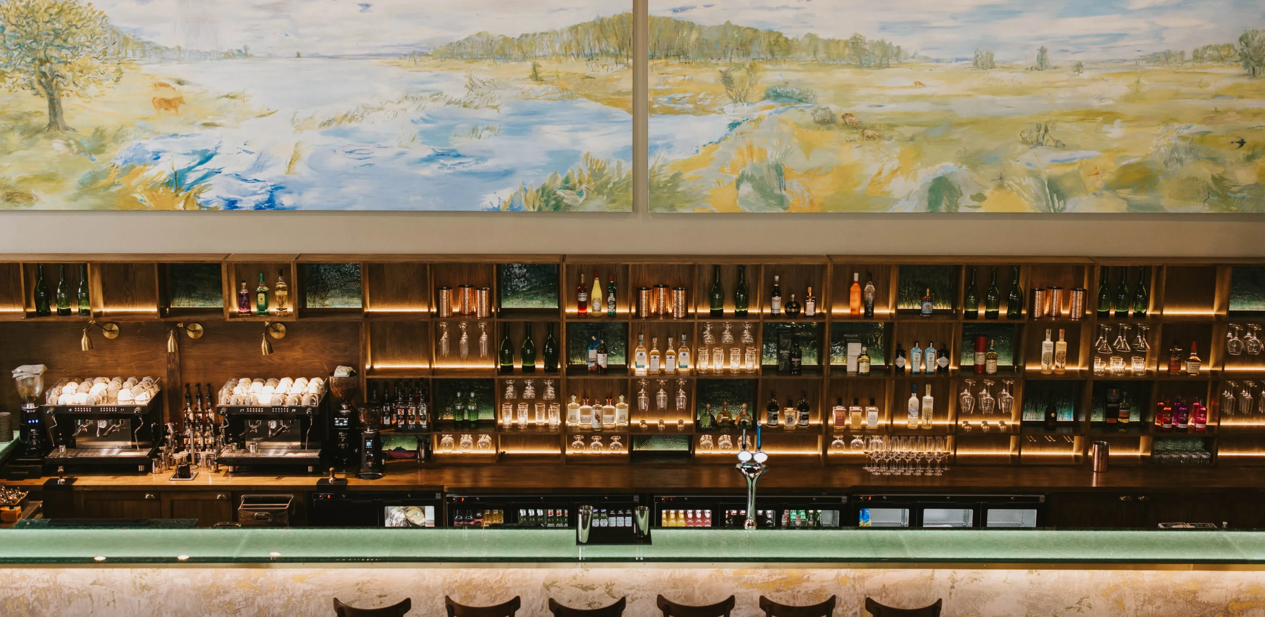 the bar with high seats at doddington grain store