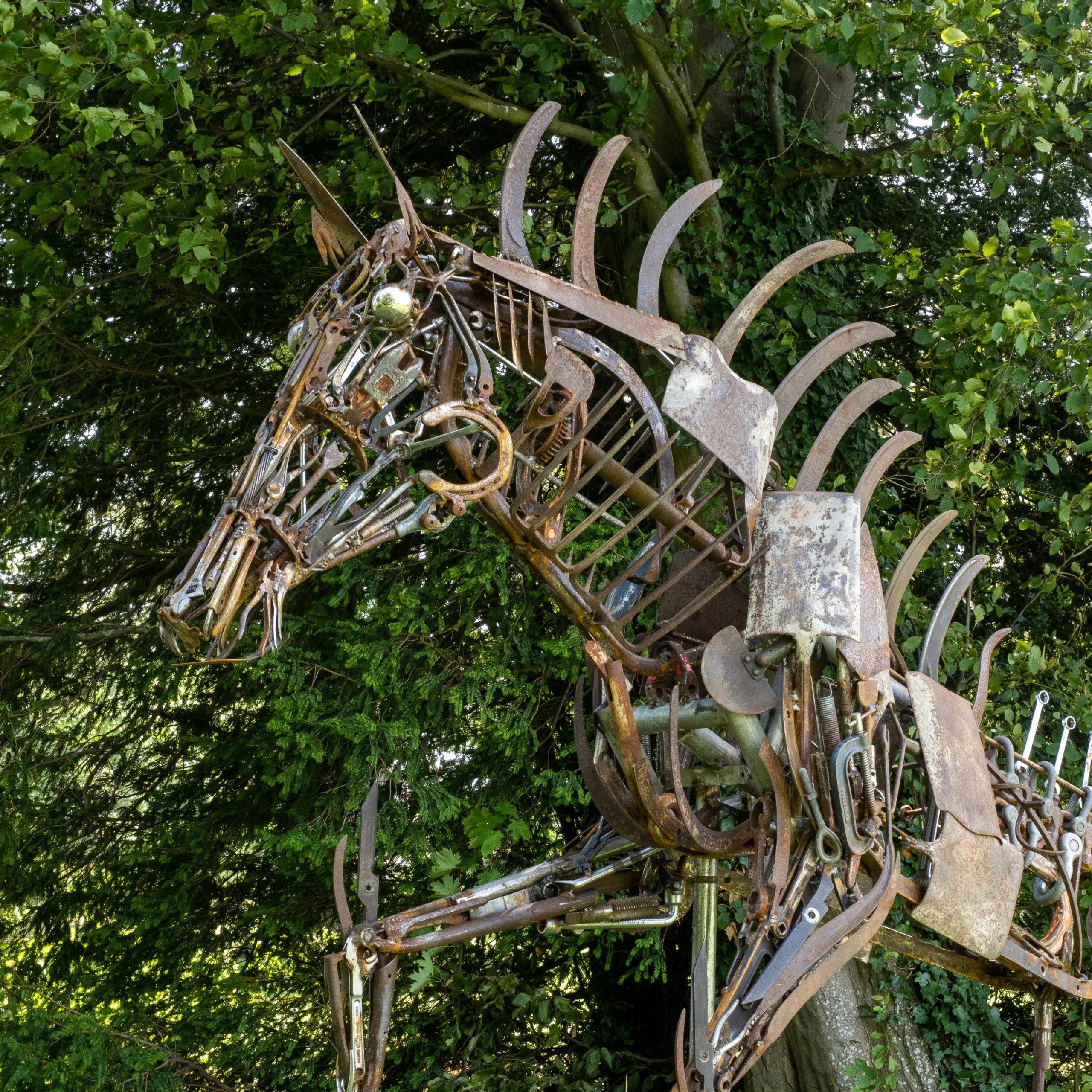 a metal horse sculpture at doddington hall