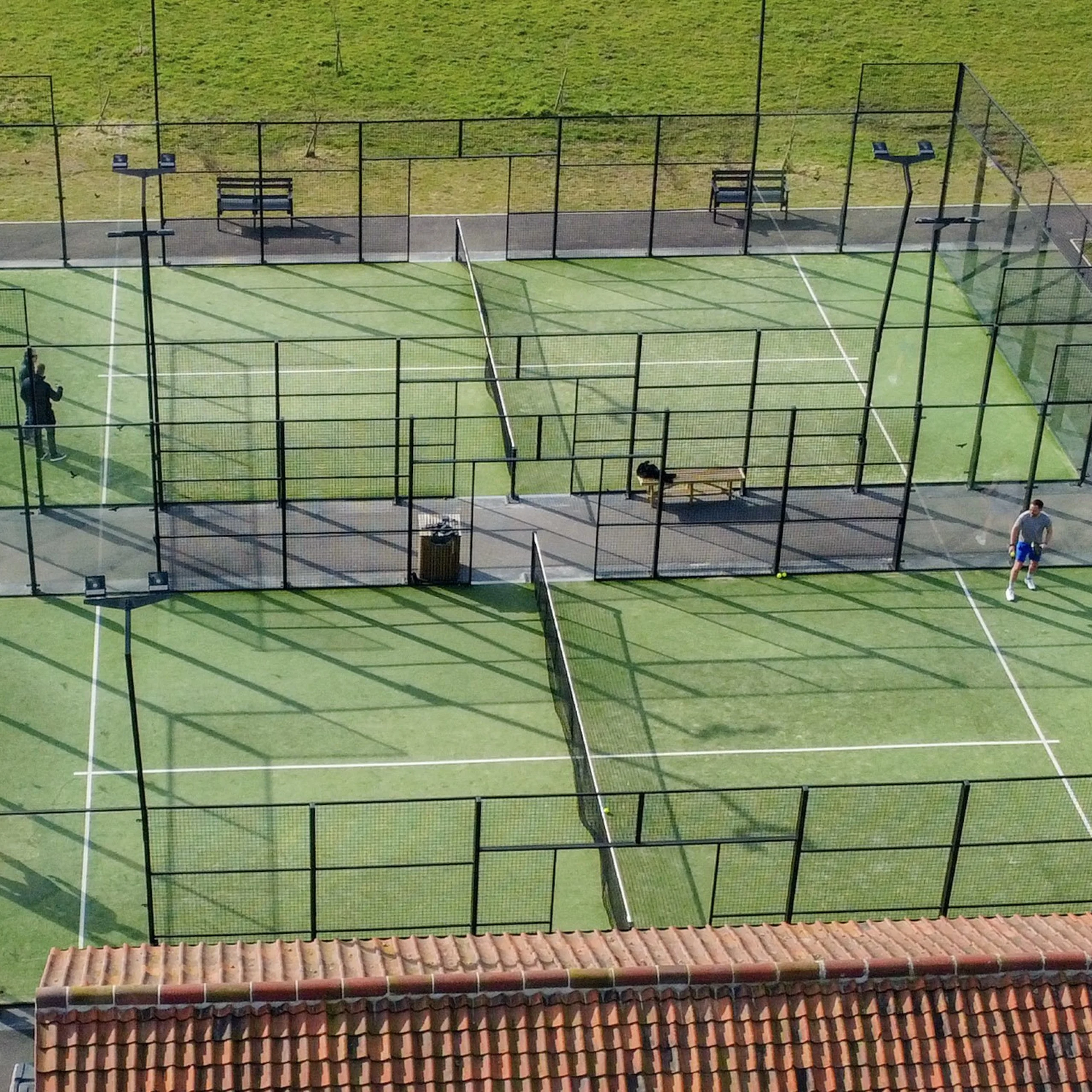 an aerial photo of the padel courts at doddington hall