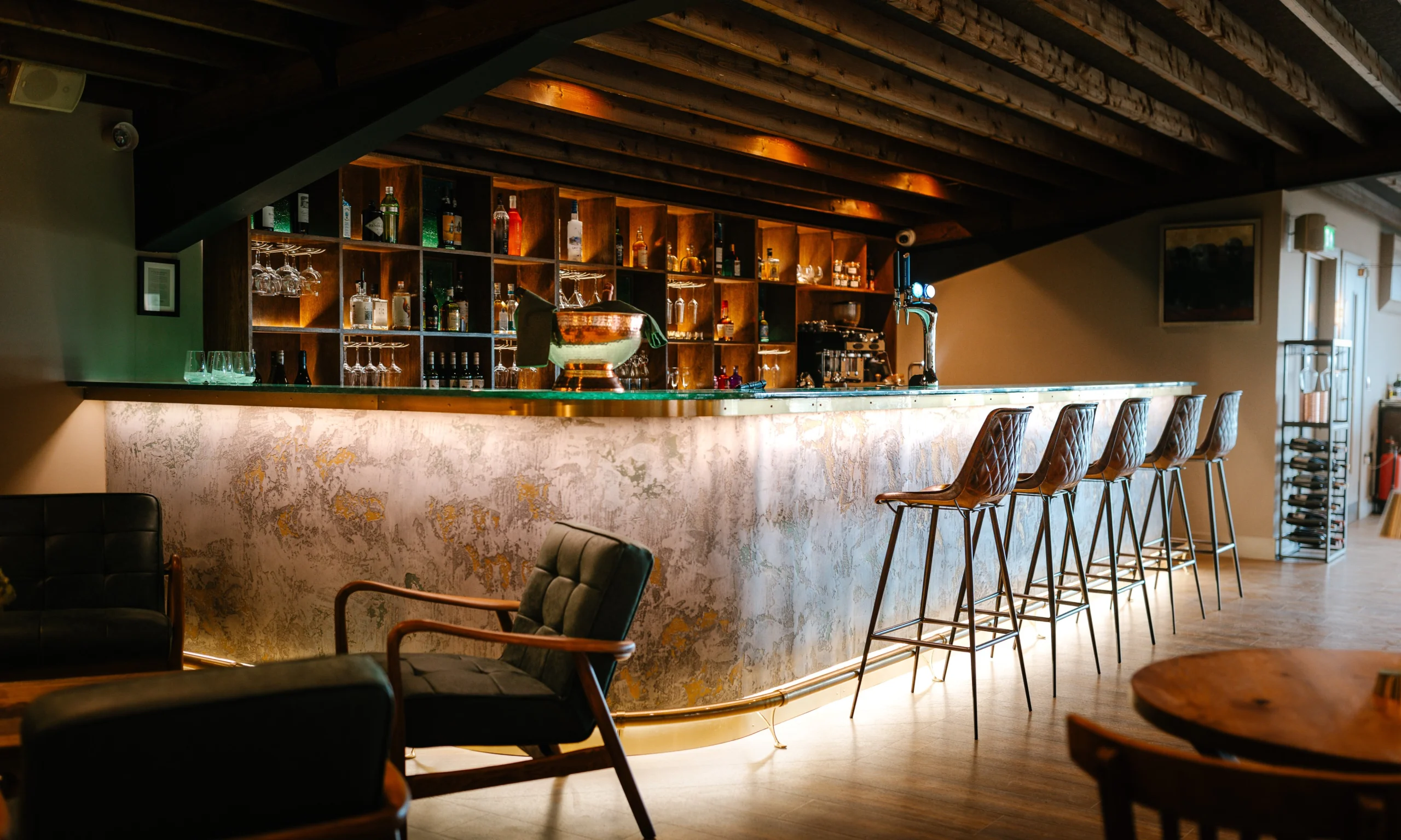 The view of the bar at the Grain Store Restaurant at Doddington Hall