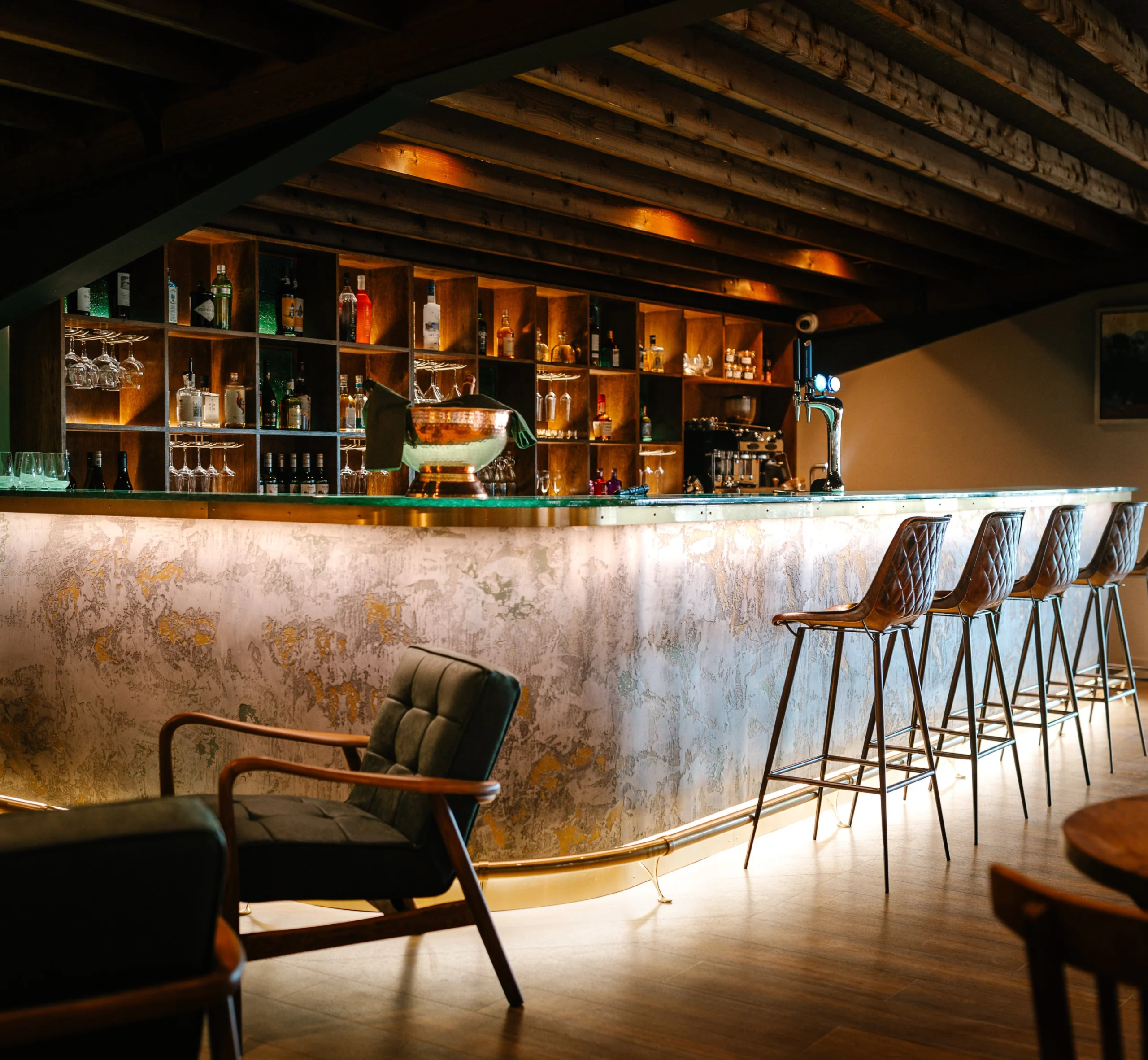 The view of the bar at the Grain Store Restaurant at Doddington Hall