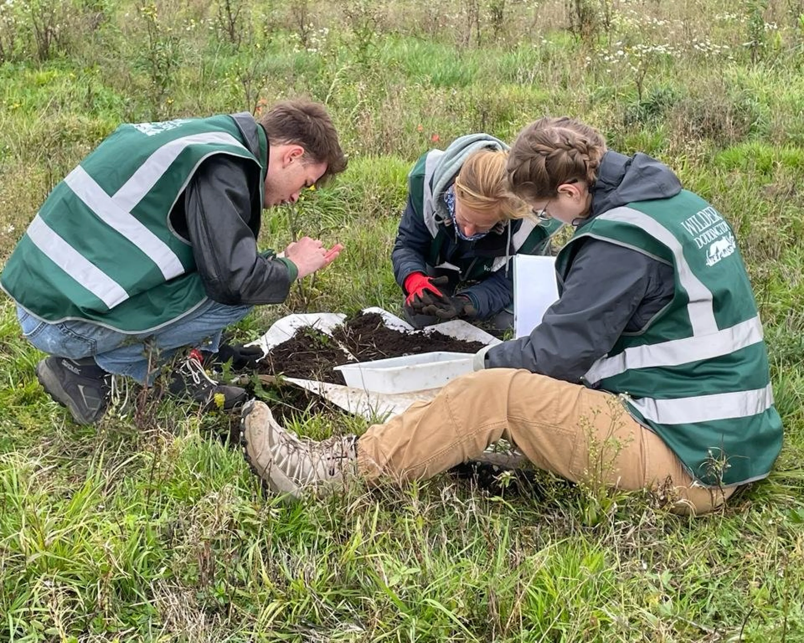 a group of students studying soil samples at wilder doddington