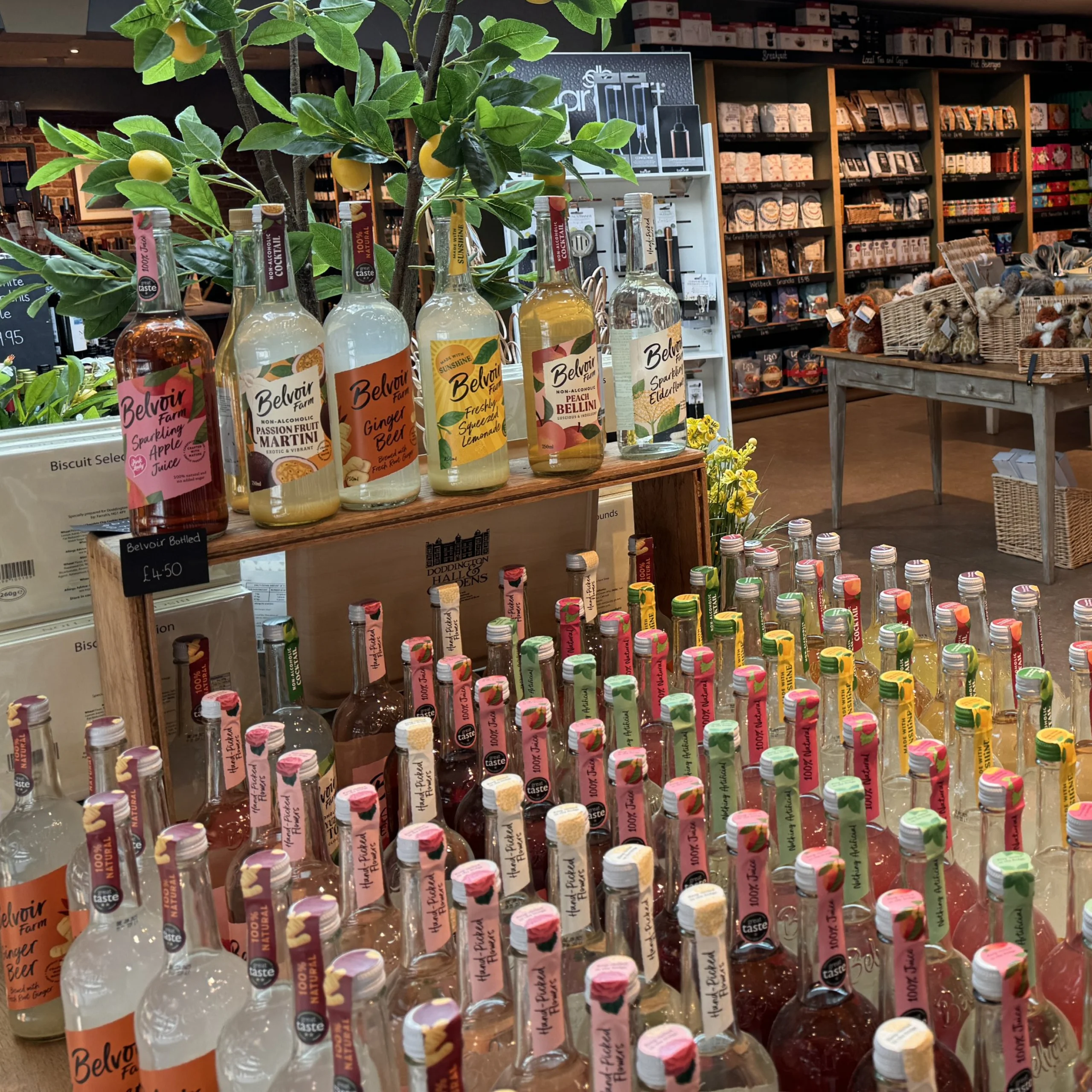 bottles of belvoir drinks at doddington hall farm shop