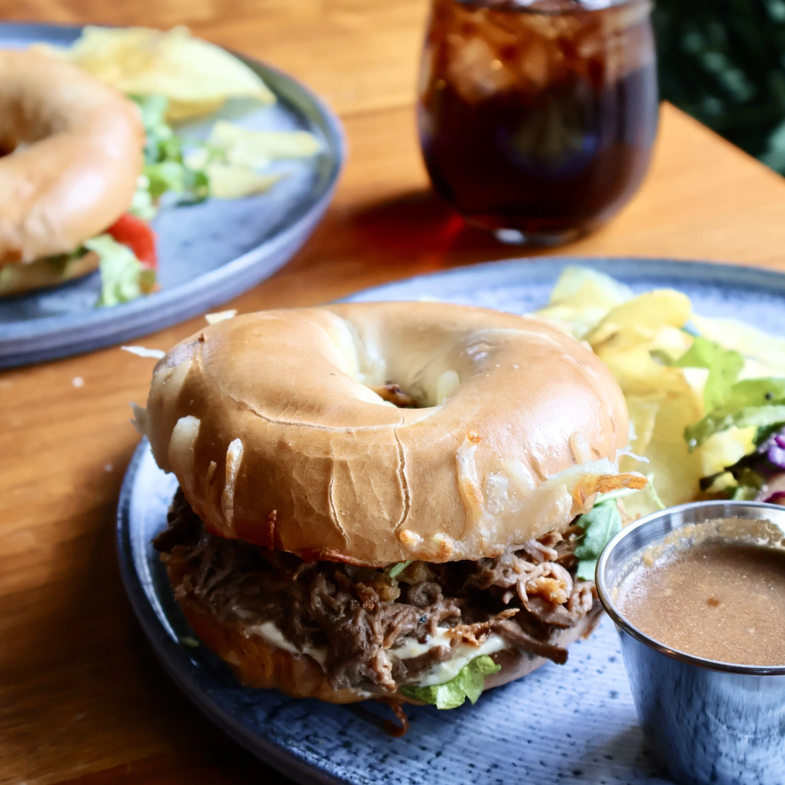 a pulled pork bagel at doddington hall farm shop cafe