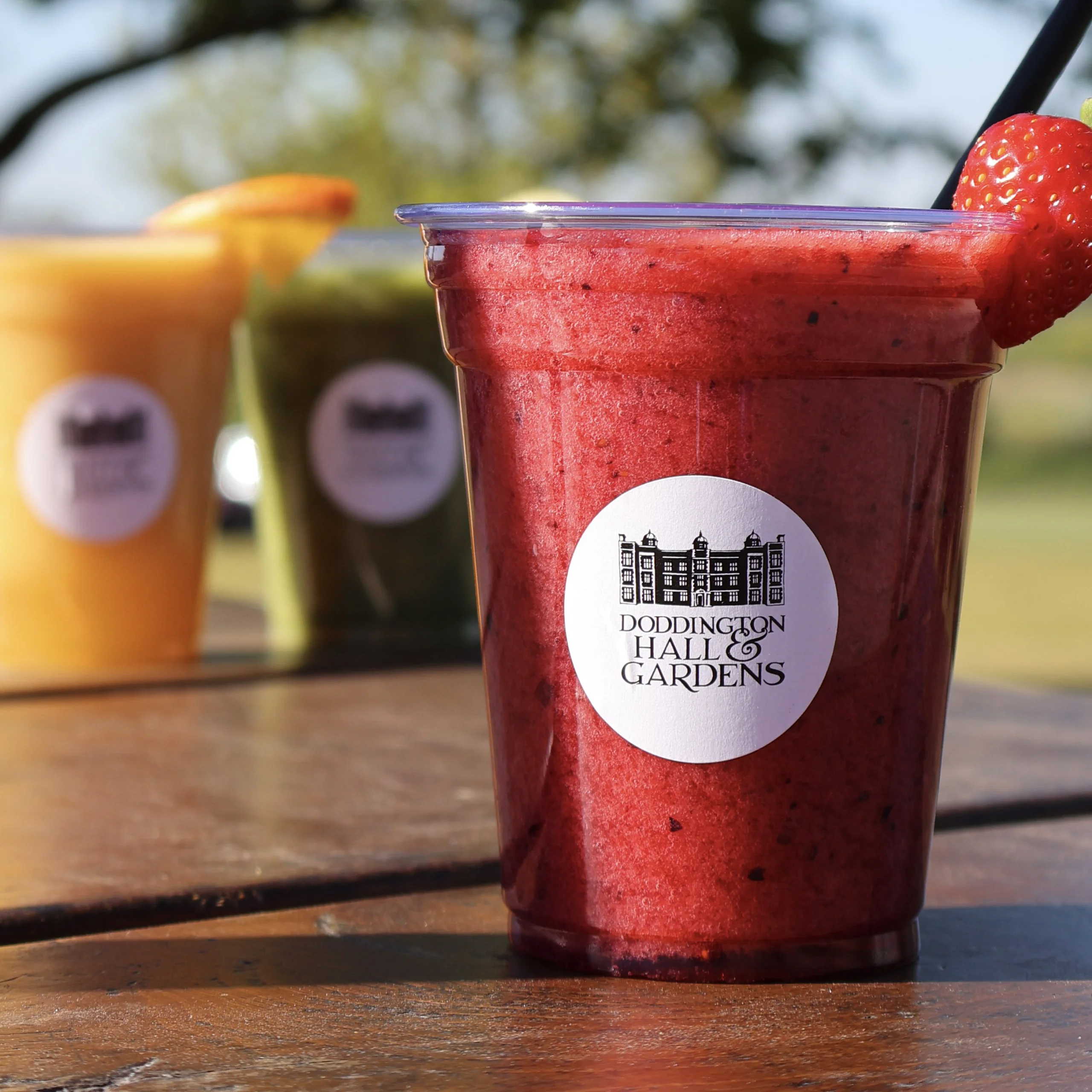 three fruit smoothies from the grain store cafe at doddington hall