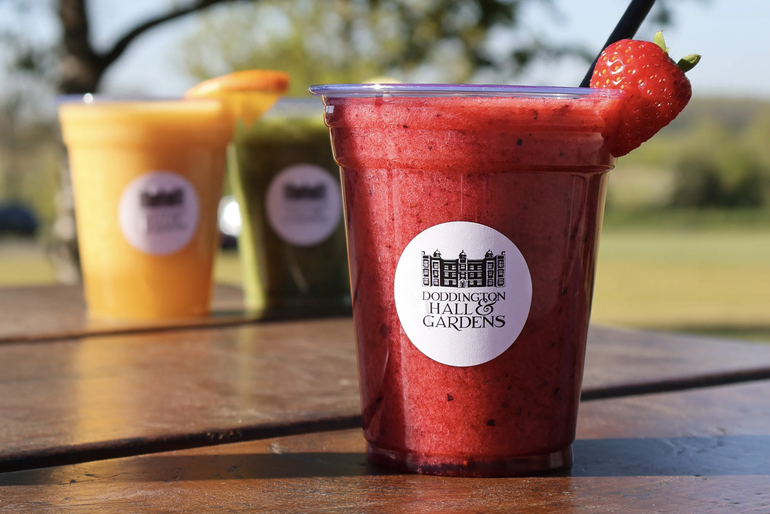 three fruit smoothies from the grain store cafe at doddington hall